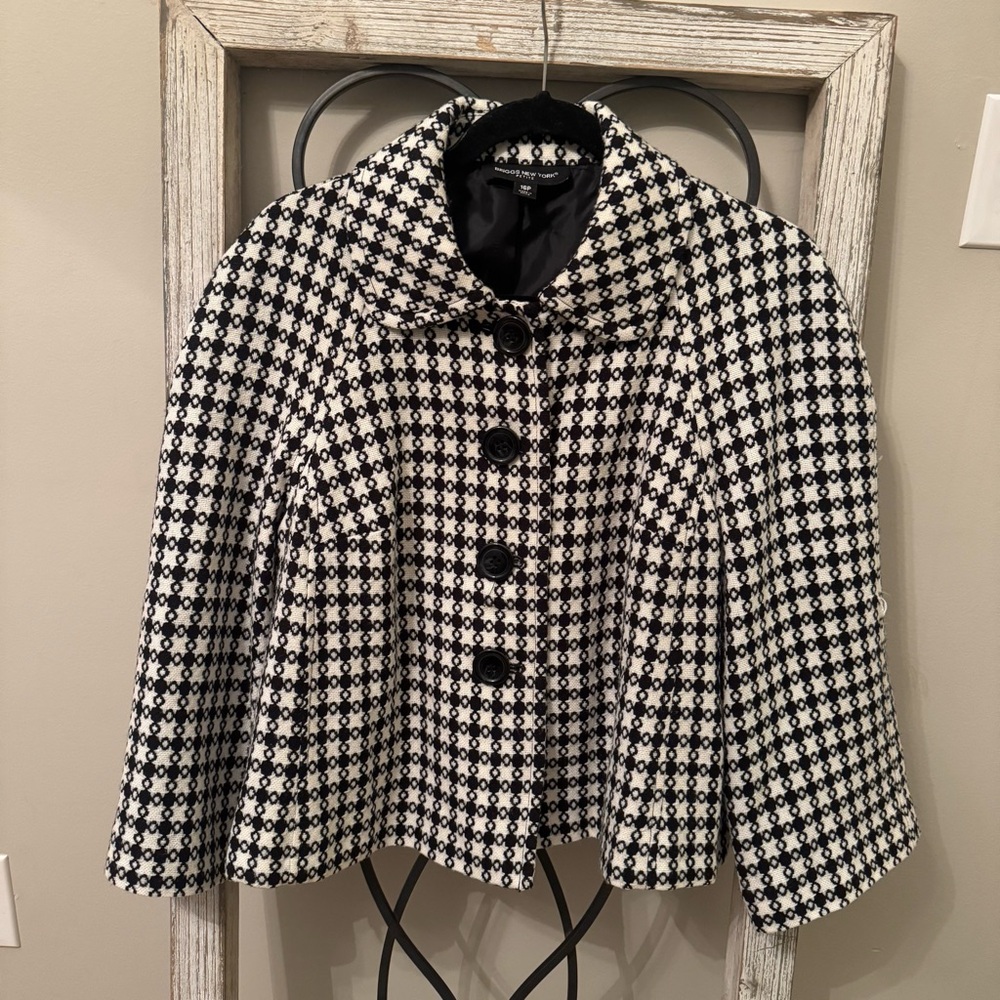 Briggs New York‎ Swing Cropped Black and White Women's Blazer Size 16P